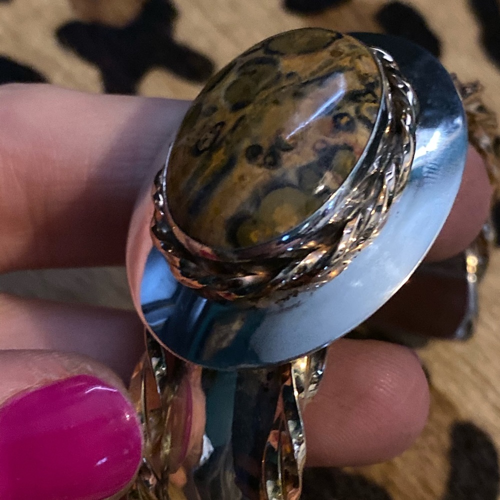 NAVAJO Jasper Sterling Silver 14k Gold Bracelet